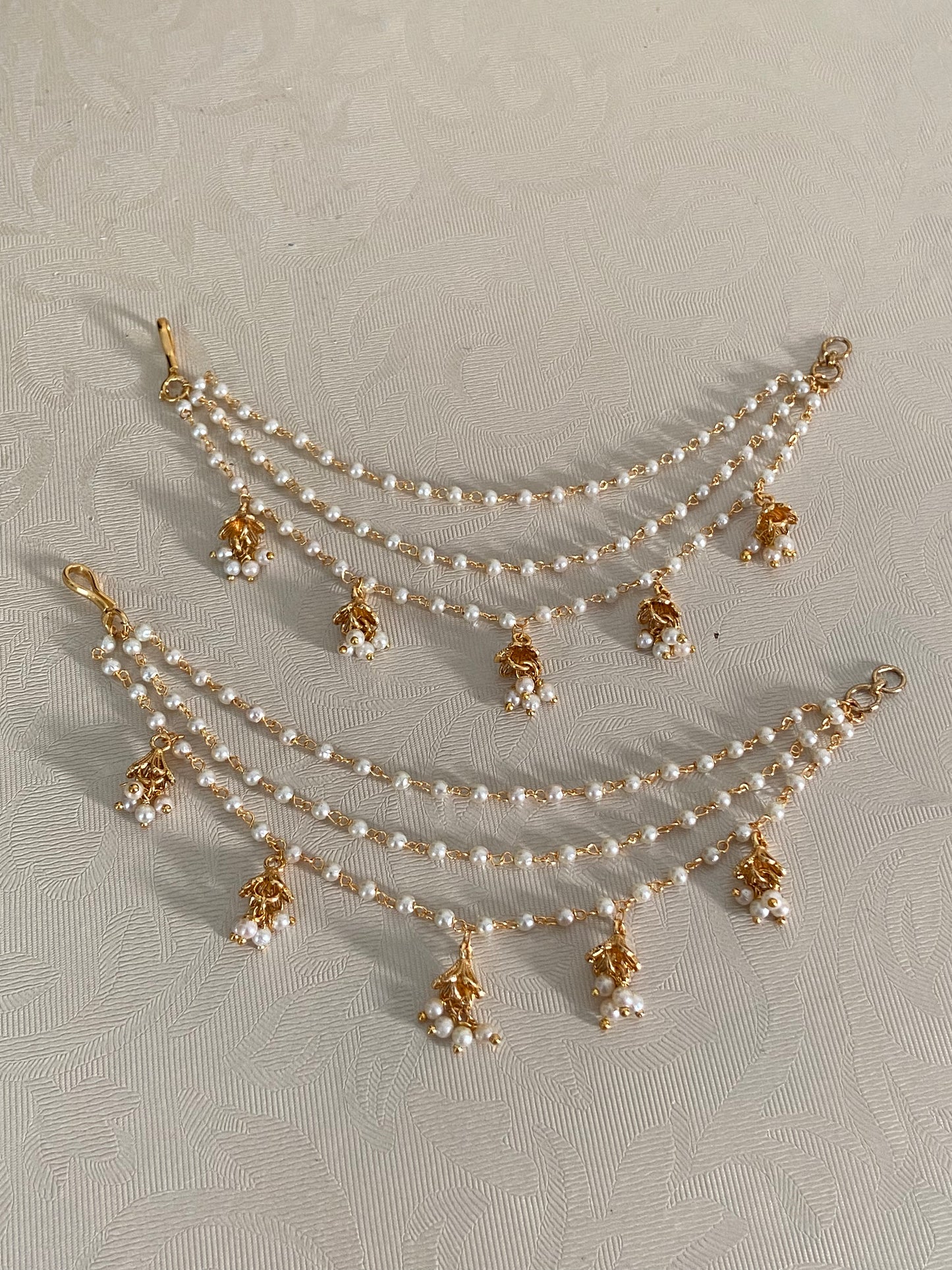 3Line Pearl Champaswaralu | Hair accessories | indian Ear Chains
