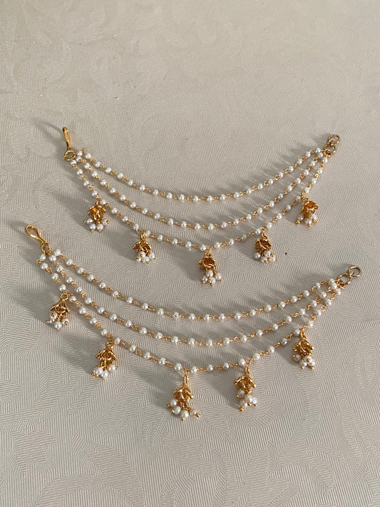 3Line Pearl Champaswaralu | Hair accessories | indian Ear Chains