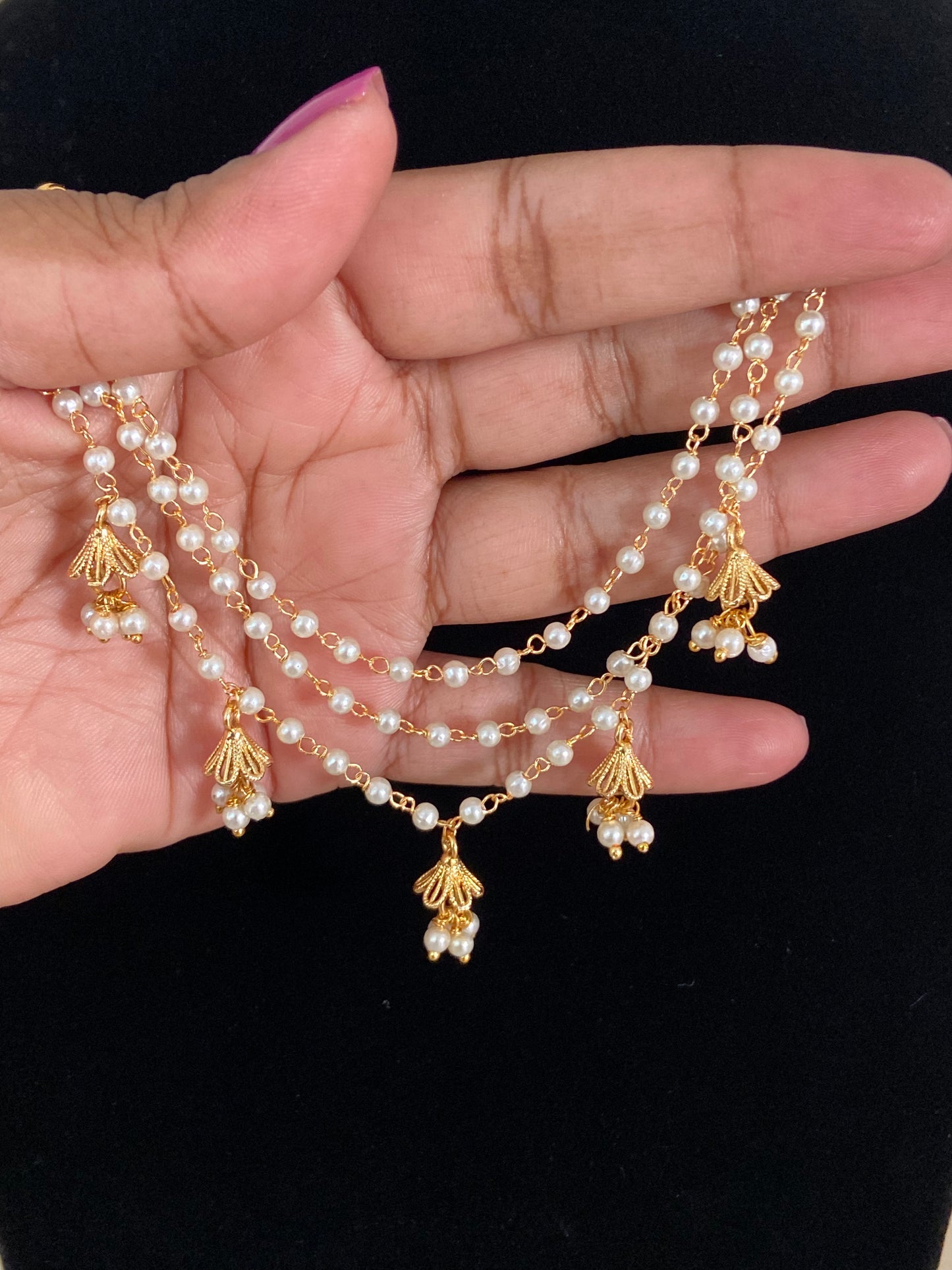 3Line Pearl Champaswaralu | Hair accessories | indian Ear Chains