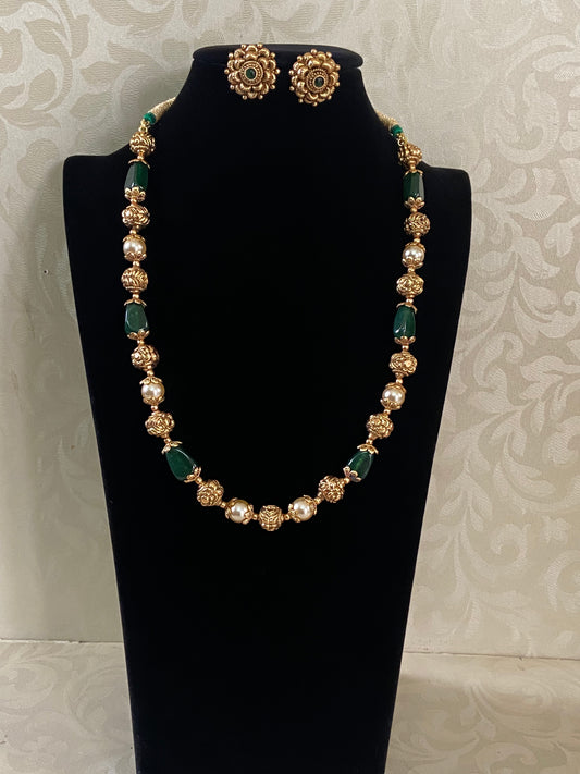 Pearl Green & Nakshi Gold Balls Necklace | Indian Traditional Jewelry