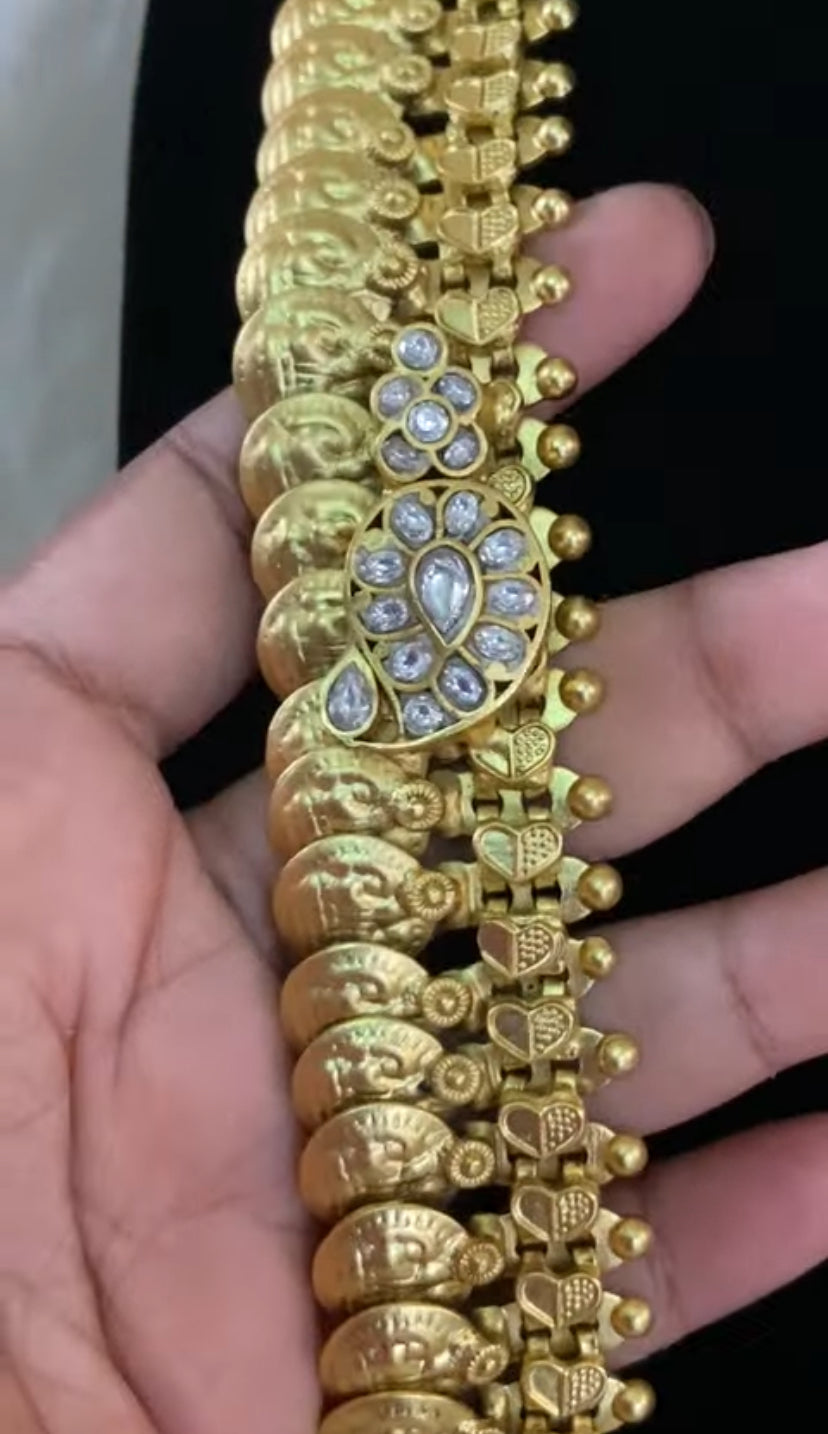 Gold polish jadau kundan long necklace With Jumkis | Indian Bridal Long Necklace