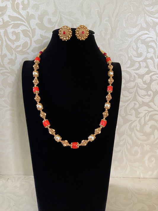 Coral & Pearl Nakshi Necklace  | Latest Indian jewelry