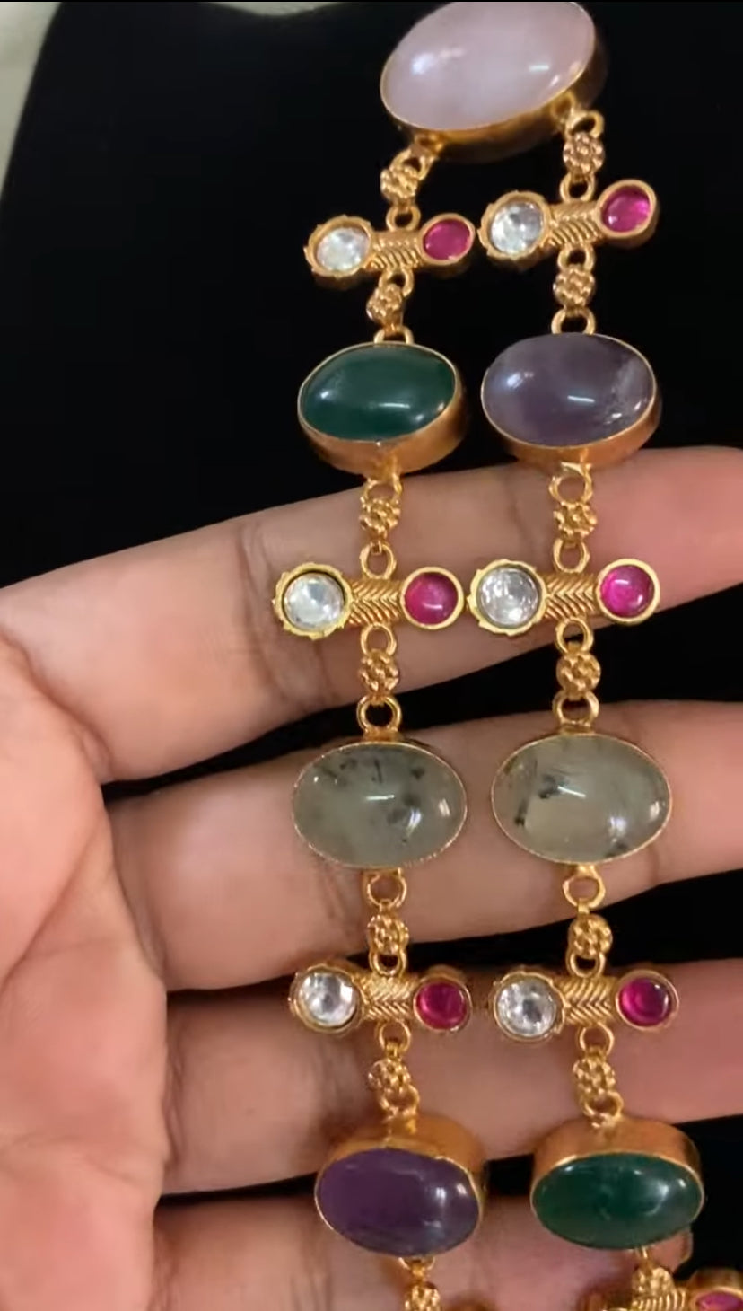 Natural Stones Multicolour Fusion 2Layer Necklace Set | Latest Indian jewelry