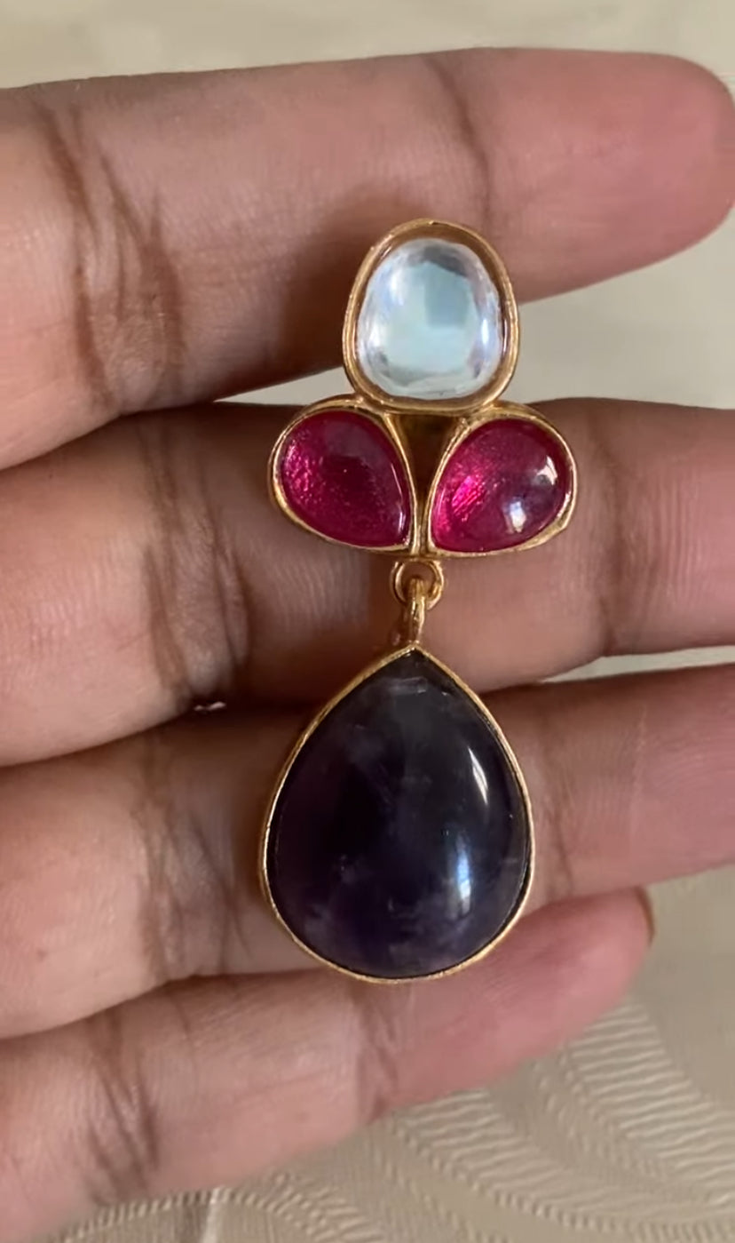 Natural Stones Jadau Fusion Necklace Set | Indian jewelry In USA