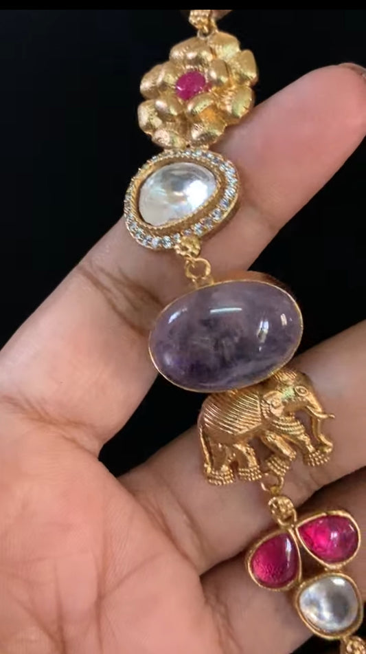 Natural Stones Jadau Fusion Necklace Set | Indian jewelry In USA