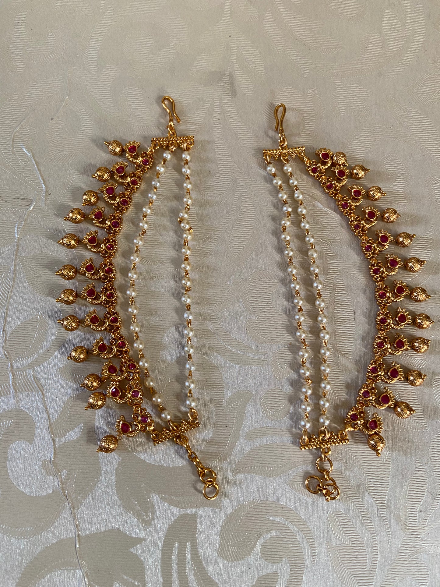 Kundan & Pearl Champaswaralu | Ear Chains | Hair accessories