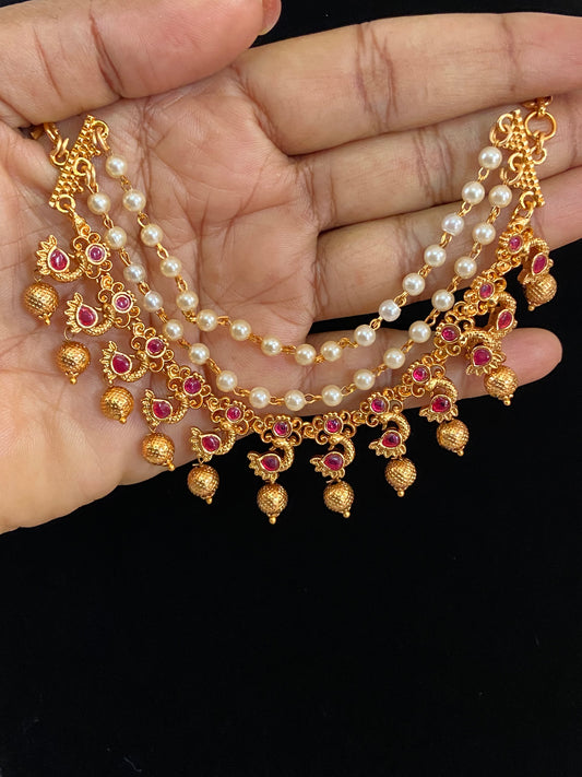 Kundan & Pearl Champaswaralu | Ear Chains | Hair accessories