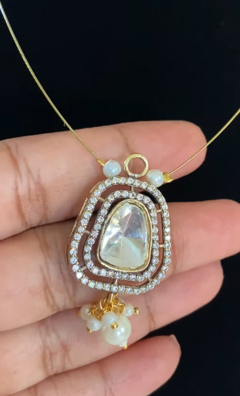 AD Polki Pendant Invisible Necklace Set | Indian Jewelry In USA