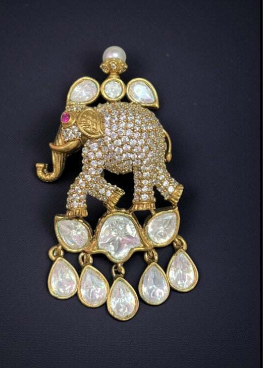 AD Polki Elephant Brooch Pin | Multipurpose Brooch Pin | Indian Jewelry