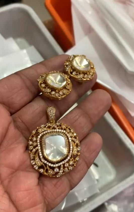 AD Polki Pendant & Studs | Indian Jewelry In USA
