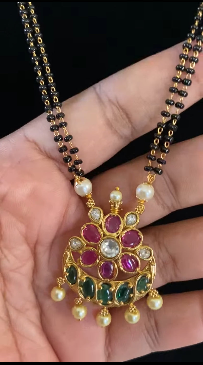 Traditional Ruby Green Mangalsutra | Blackbeads Necklace