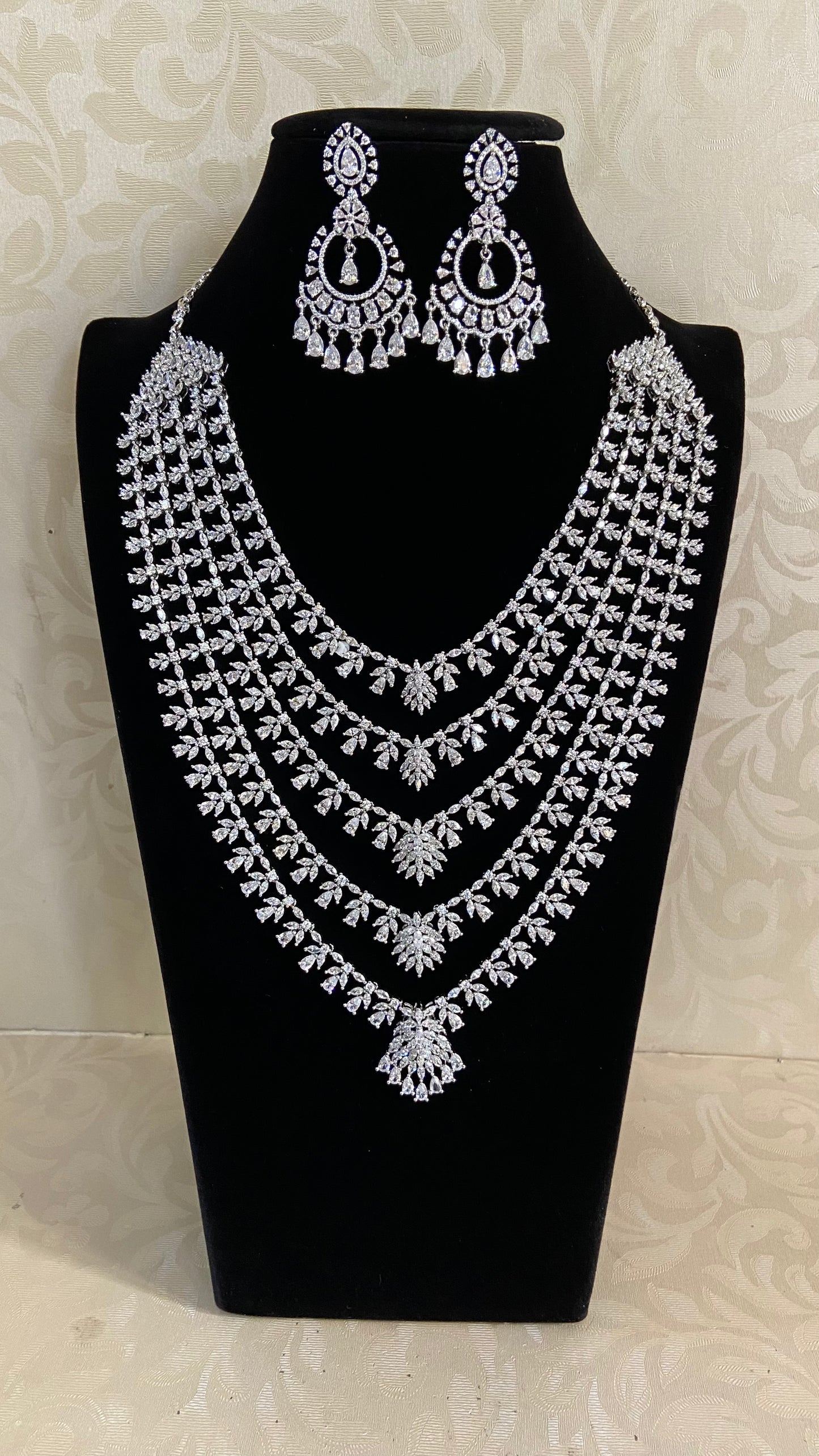 CZ Multi Layered Necklace Set | Indian Bridal Necklace