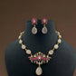 Jadau Pendant Natural Stones Fusion Necklace Set | Indian Necklace | Gift idea