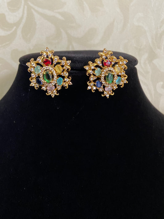 Multicolour Studs | Antique CZ Tops | indian Earrings