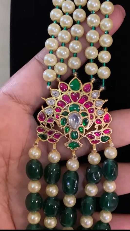 Jadau Kundan Side Pendants Beads & Pearls Groom Necklace | Indian Jewelry In USA