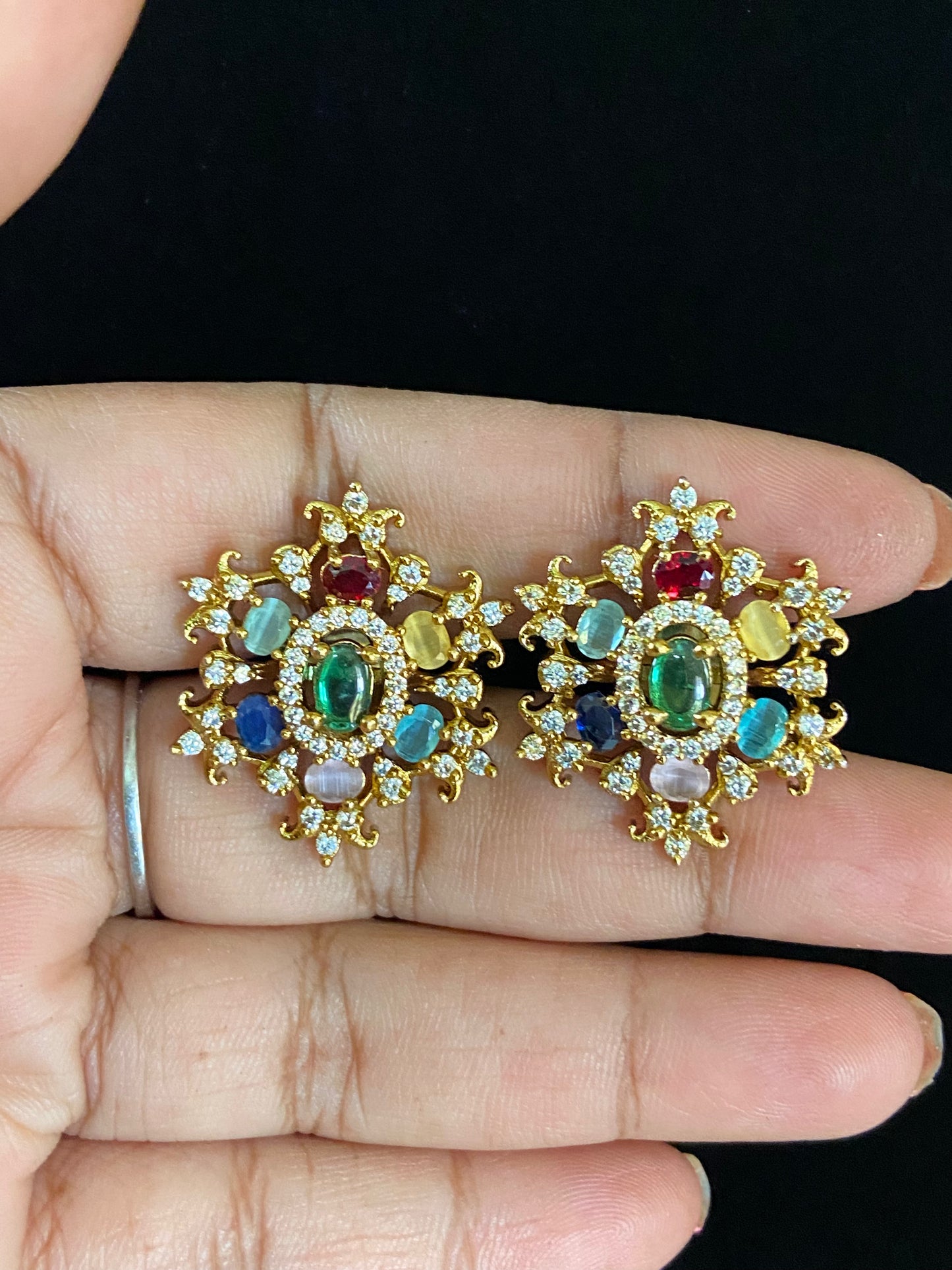Multicolour Studs | Antique CZ Tops | indian Earrings