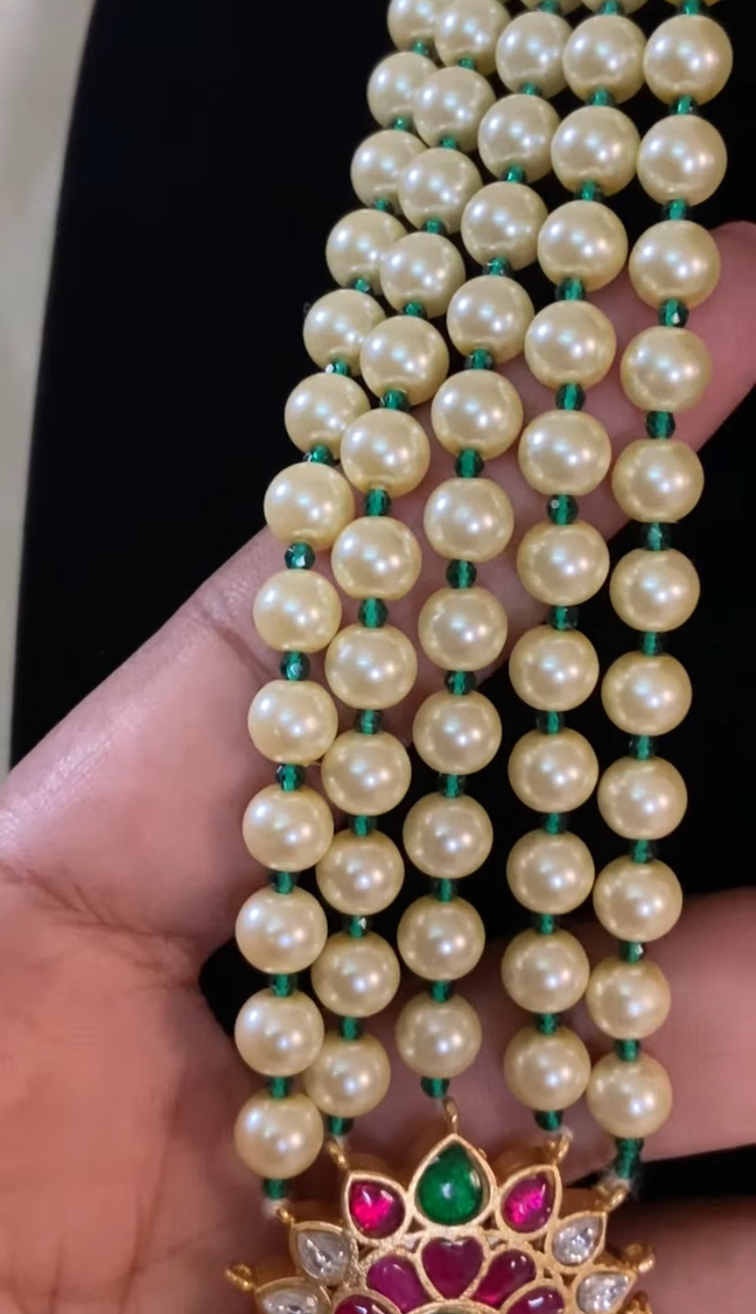 Jadau Kundan Side Pendants Beads & Pearls Groom Necklace | Indian Jewelry In USA