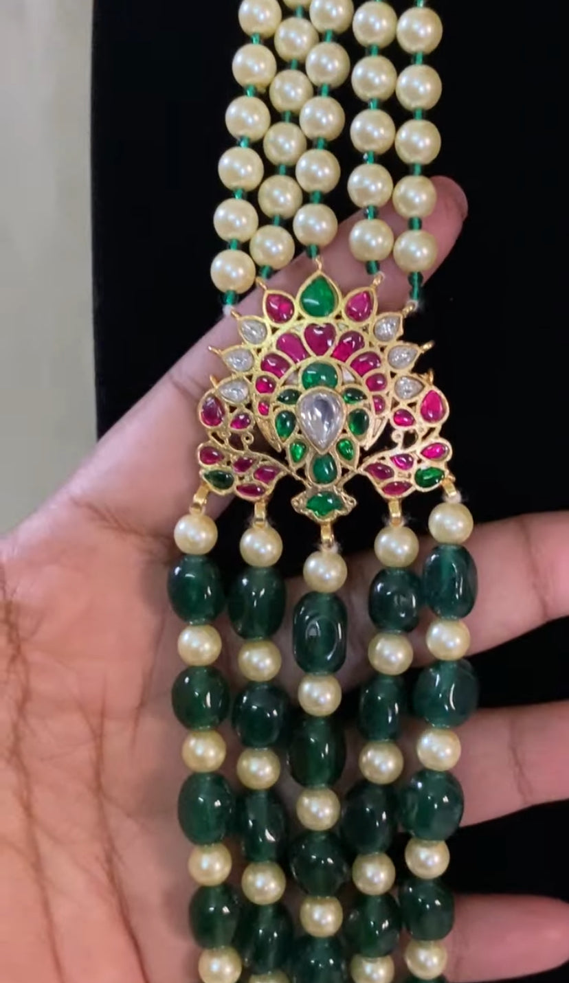 Jadau Kundan Side Pendants Beads & Pearls Groom Necklace | Indian Jewelry In USA