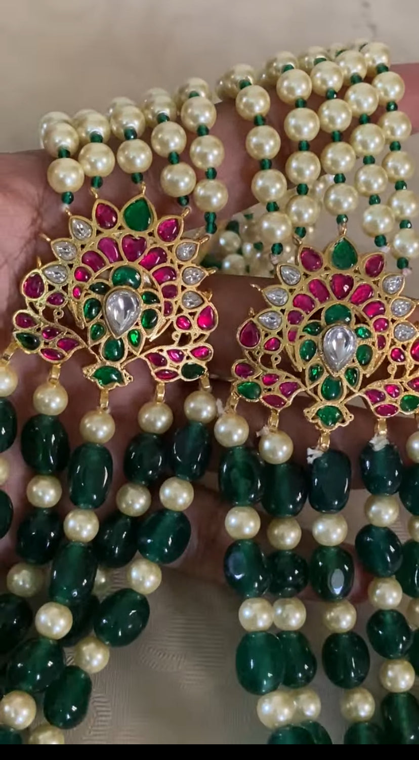 Jadau Kundan Side Pendants Beads & Pearls Groom Necklace | Indian Jewelry In USA
