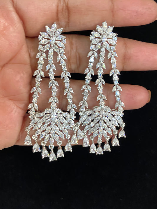 Rhodium Chandelier Earrings | Indian jewelry in USA