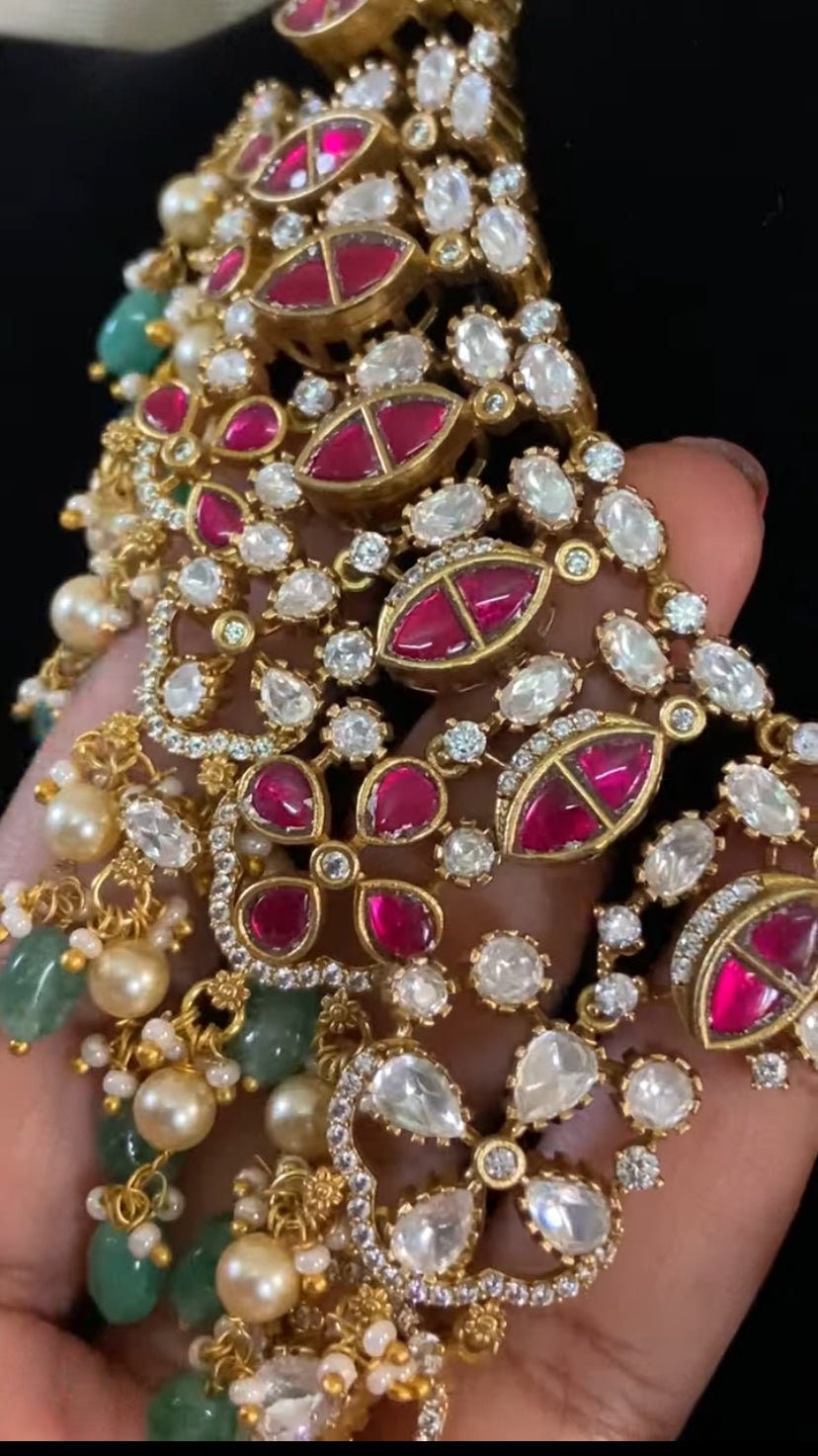 Moissanite & Jadau Fusion Bridal Choker With Earrings | Indian Jewelry