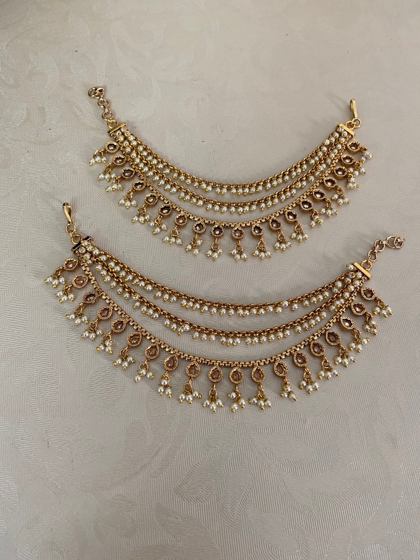 Antique Polki Pearl Champaswaralu | Hair accessories | indian  Ear Chains