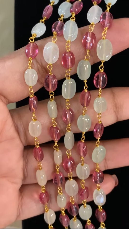 Pink Green Onyx Beads Necklace | Indian  jewelry
