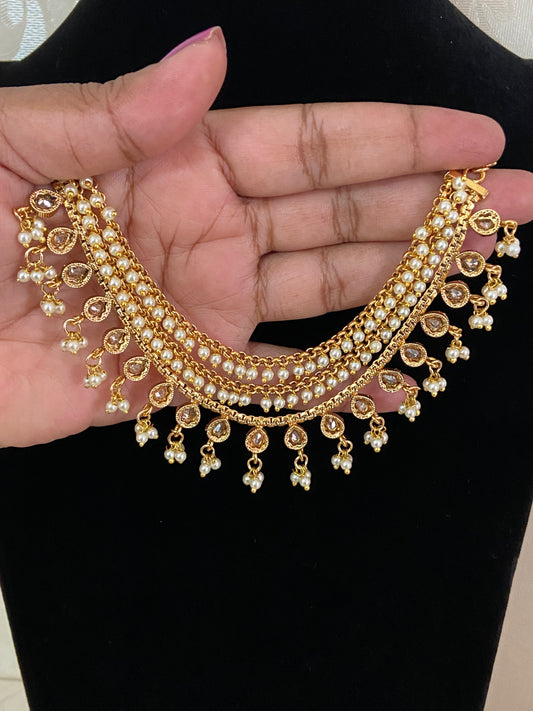 Antique Polki Pearl Champaswaralu | Hair accessories | indian  Ear Chains