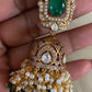 Polki Pendant Green Beads Necklace With Jumkis | Indian jewelry