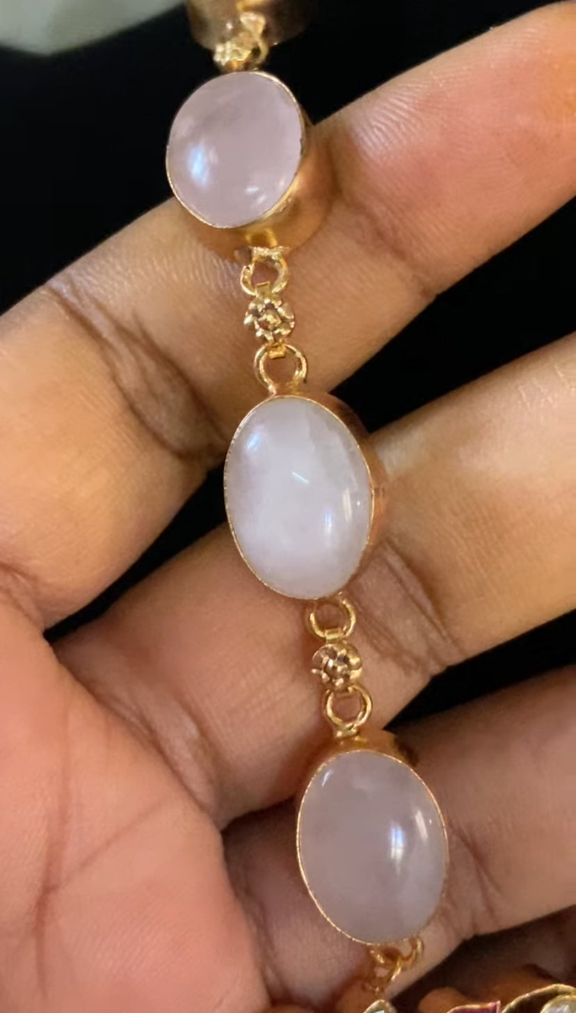 Jadau Pendant Natural Stones Fusion Necklace Set | Indian Necklace | Gift idea