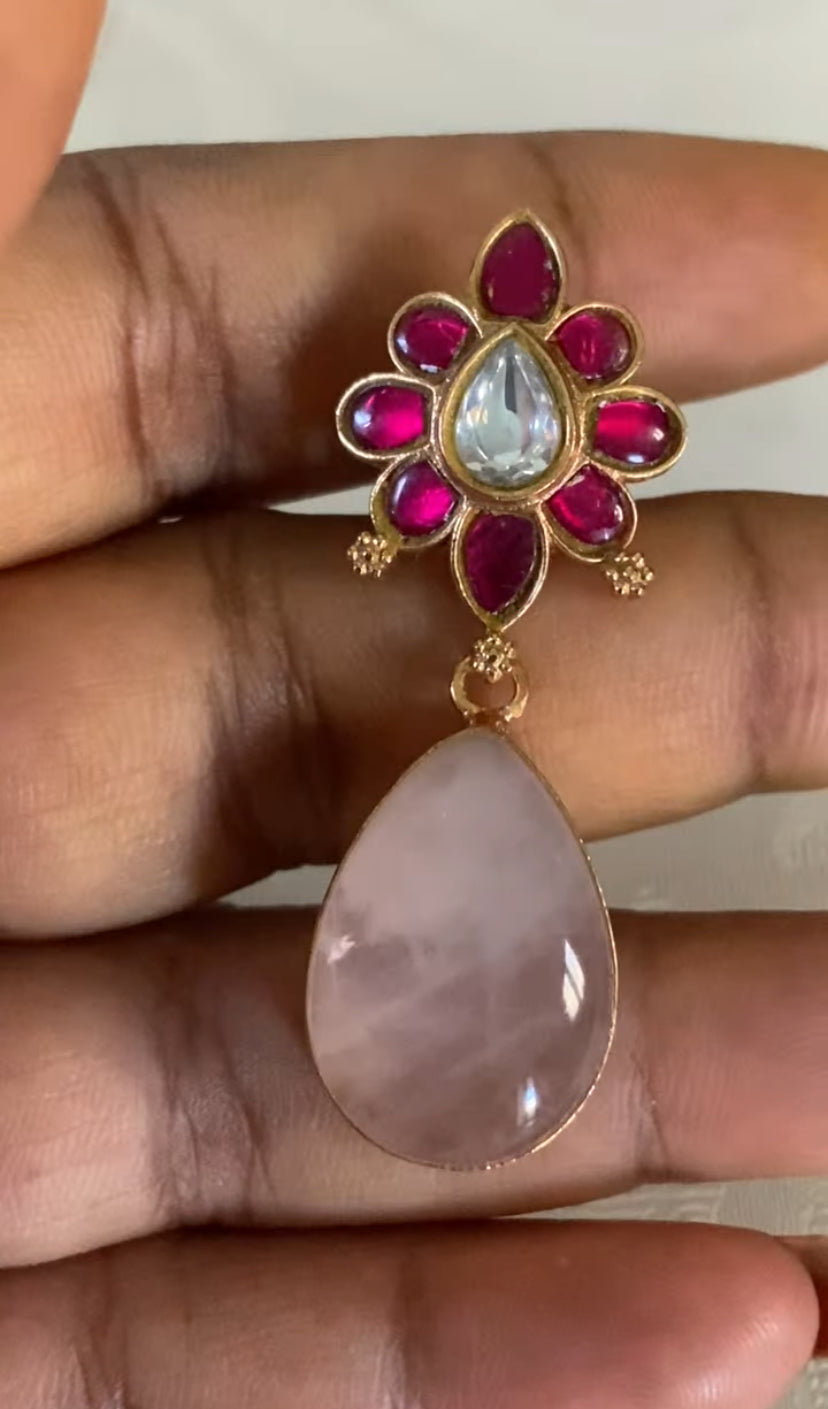 Jadau Pendant Natural Stones Fusion Necklace Set | Indian Necklace | Gift idea