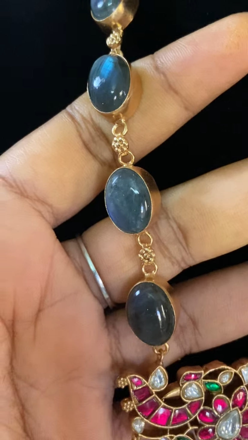 Jadau Pendant Natural Stones Fusion Necklace Set | Indian Necklace | Gift idea