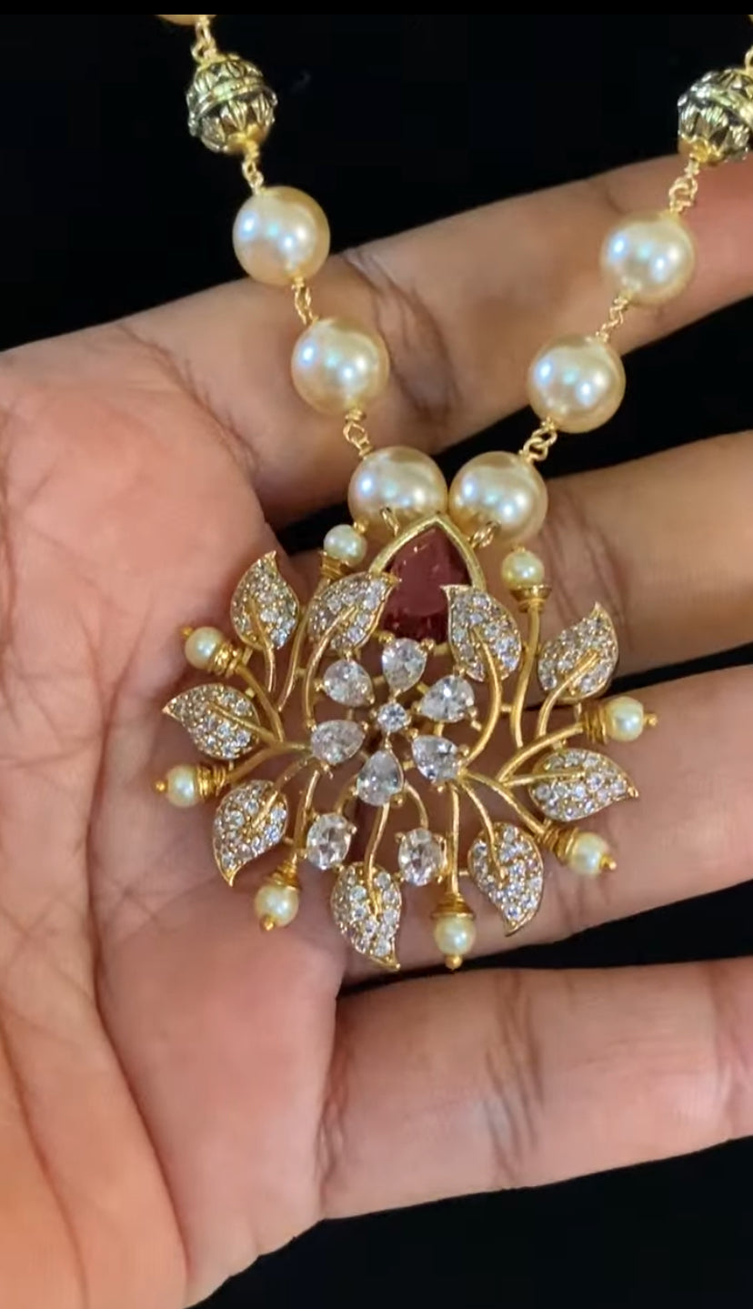 CZ Pendant Pearl Nakshi Ball Necklace Set | Indian Jewelry | Gift Idea