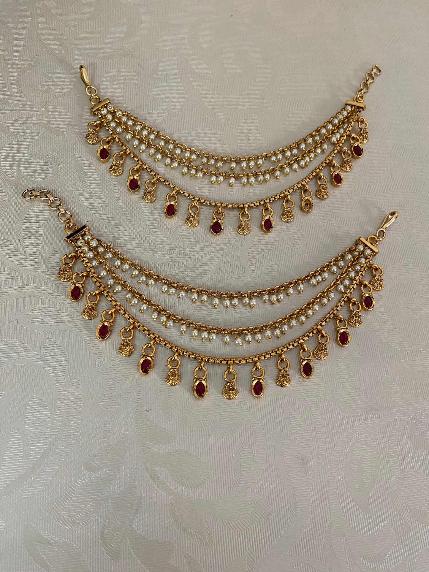 Antique Kundan Pearl Champaswaralu | Hair accessories | indian  Ear Chains