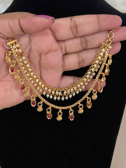 Antique Kundan Pearl Champaswaralu | Hair accessories | indian  Ear Chains