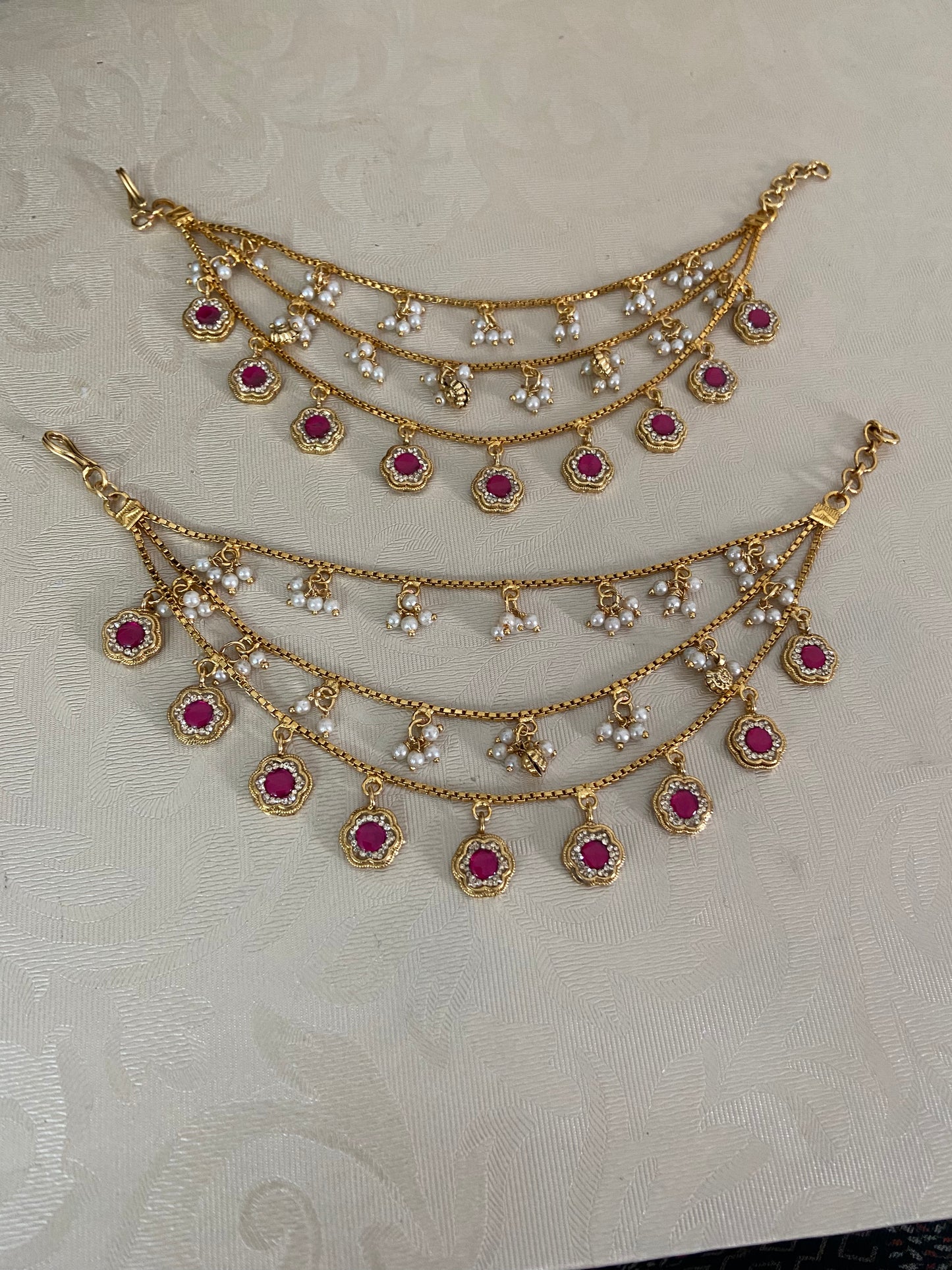 Antique Ruby Champaswaralu | Hair accessories | indian  Ear Chains