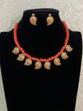 Antique Mango Pendants Coral Necklace With Earrings | Indian Beads Necklace