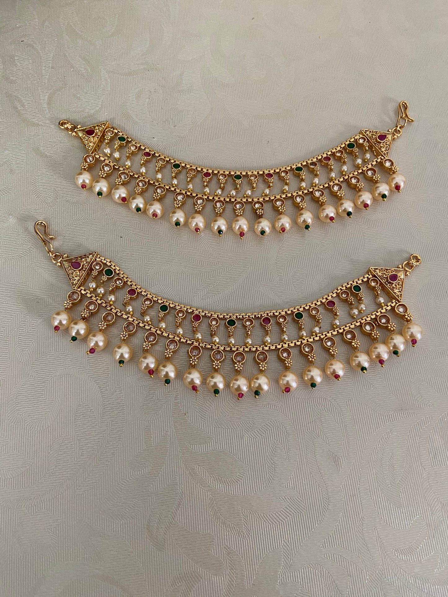 Antique Kundan Pearl Champaswaralu | Hair accessories | indian  Ear Chains
