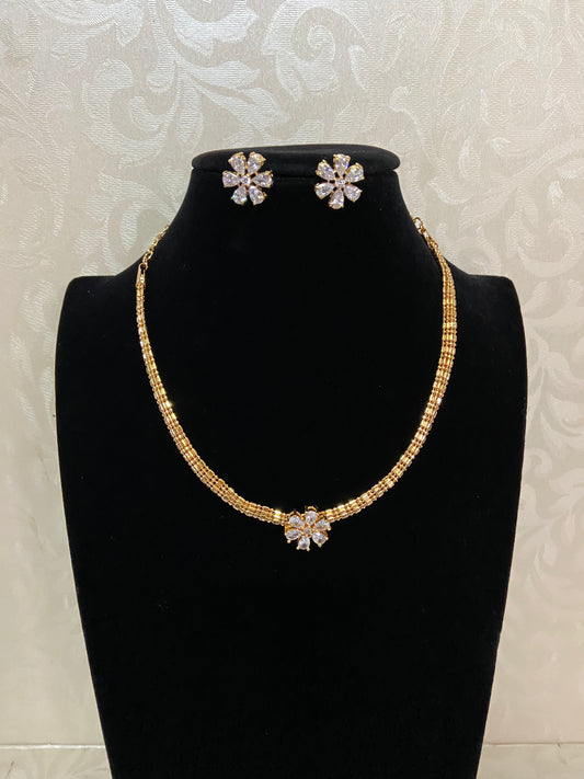 Floral AD Pendant Gold Necklace Set | Simple Necklace | Indian jewelry