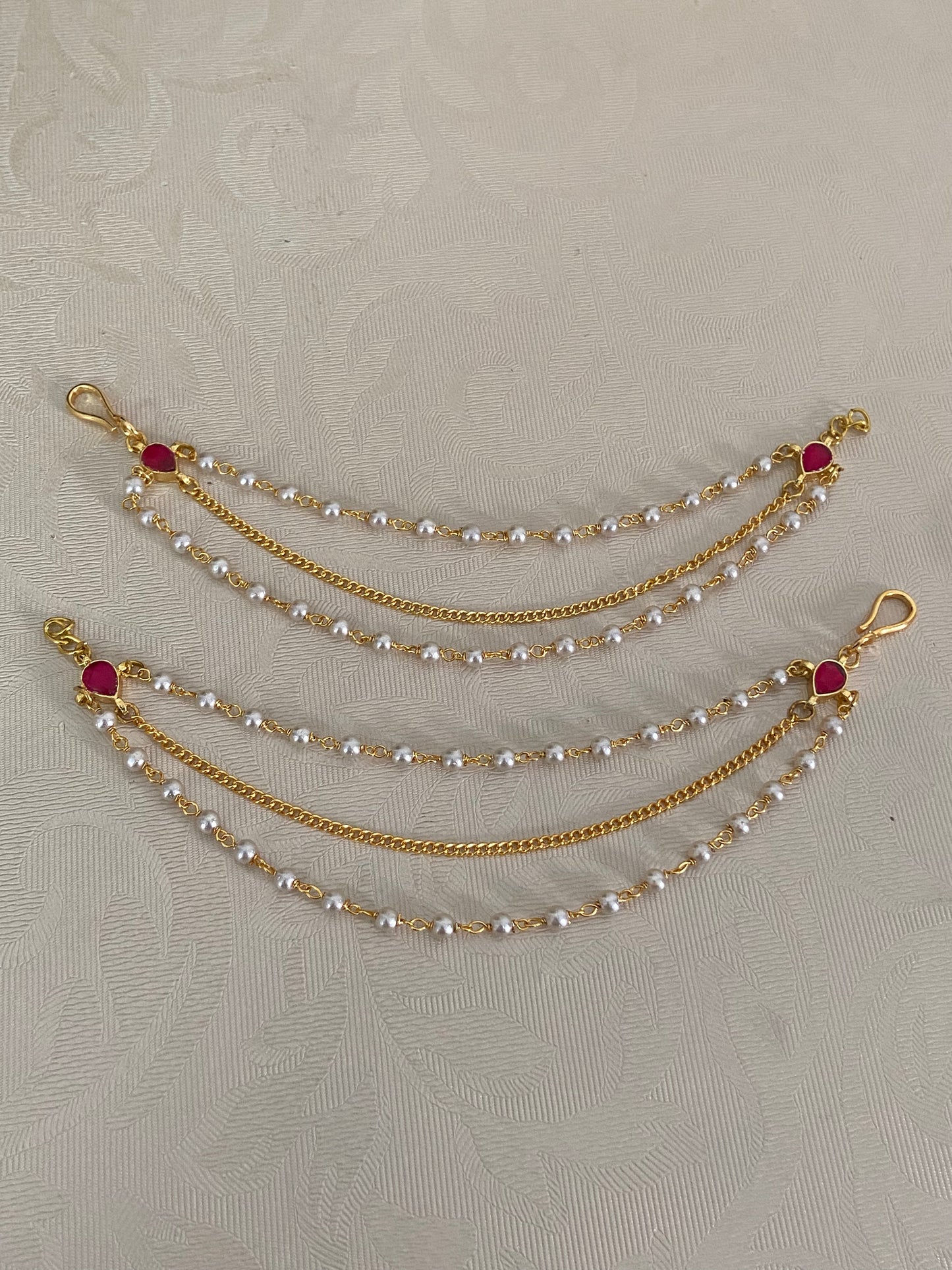Kundan Pearl Champaswaralu | Hair accessories | indian  Ear Chains
