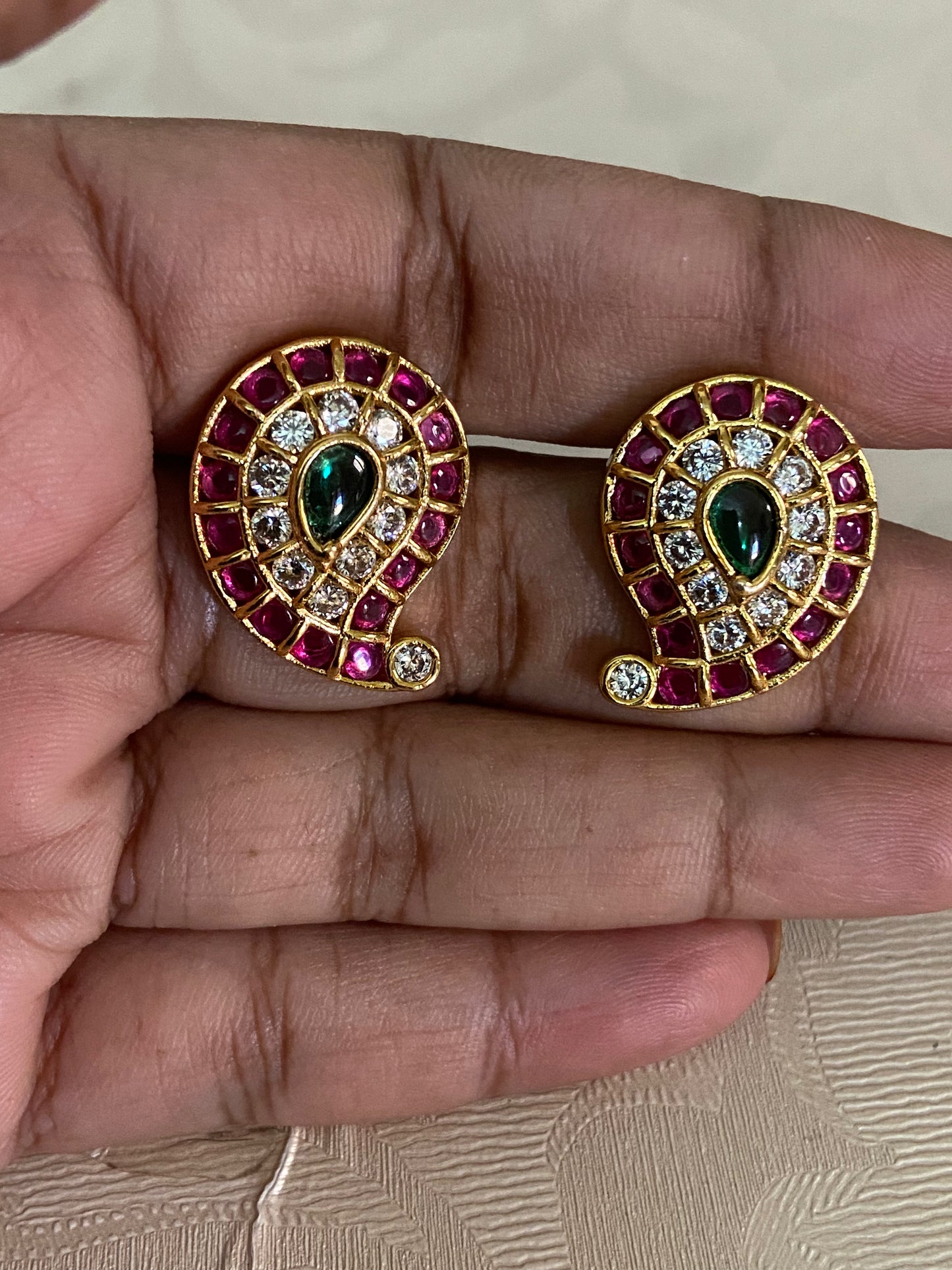 Antique AD Ruby Green Mango Studs | Indian Traditional Earrings