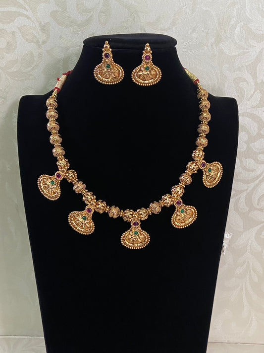 Traditional Antique Nakshi Ball Necklace with Earrings