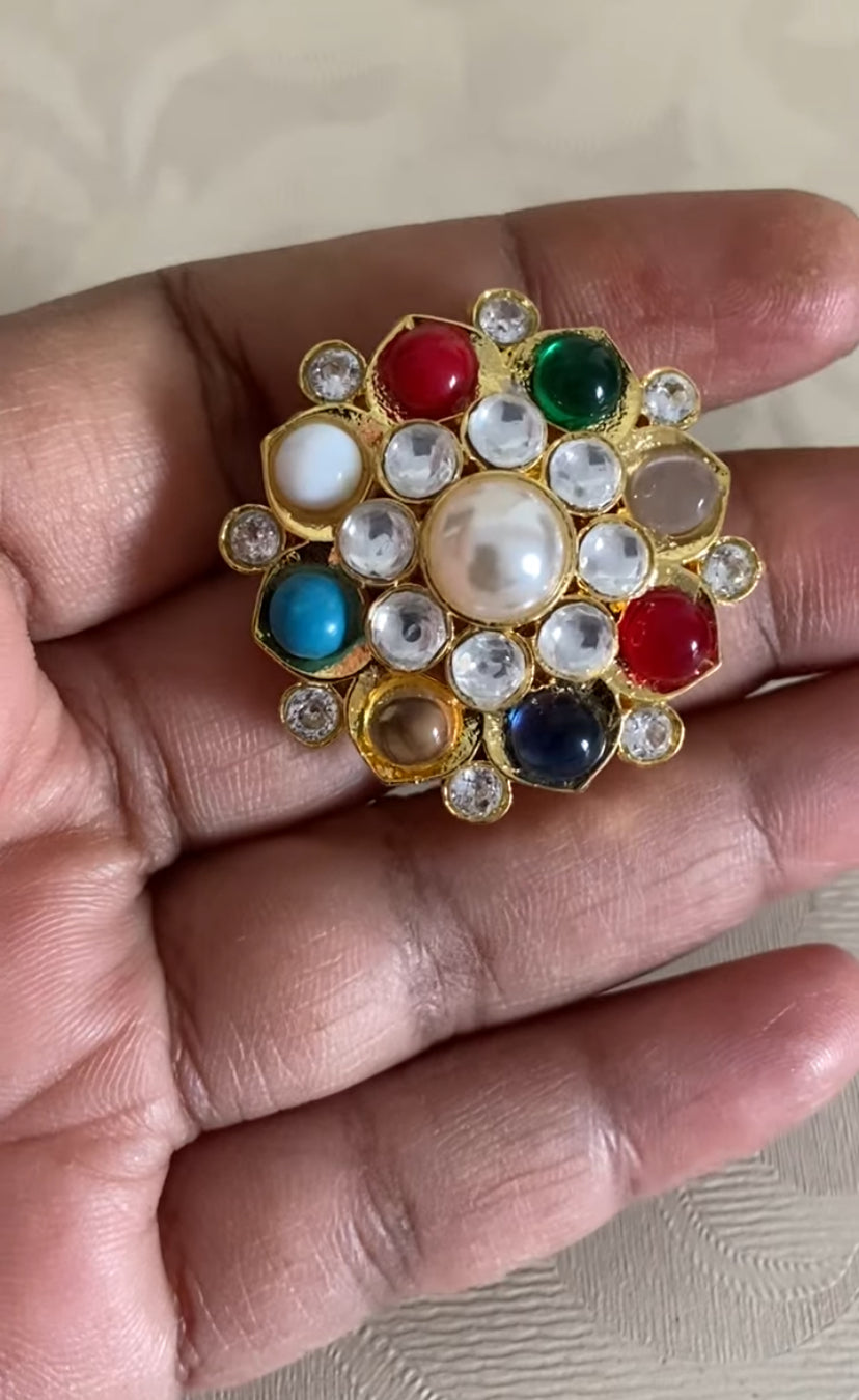 Navaratan Side Pendant Beads Mala With Studs | Indian Jewelry In USA