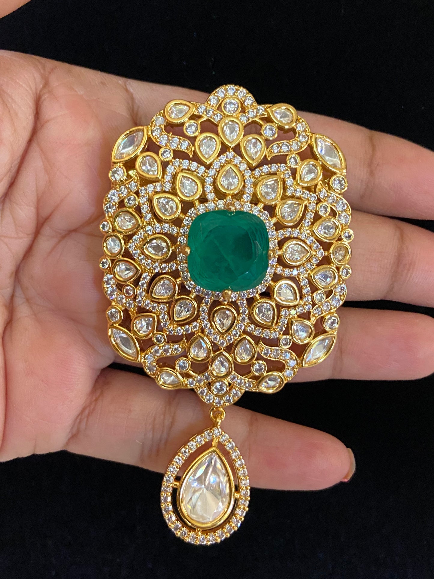 CZ Kundan Brooch | Saree Pin