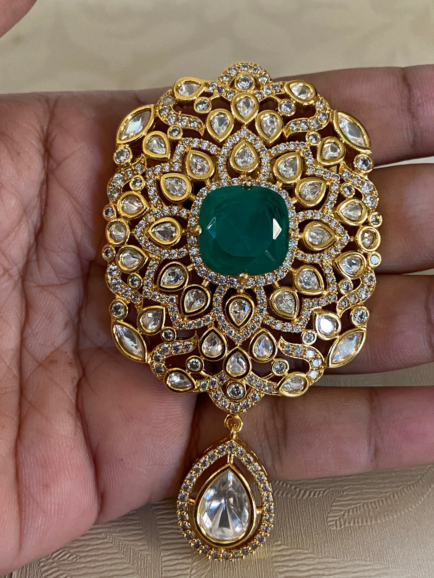 CZ Kundan Brooch | Saree Pin