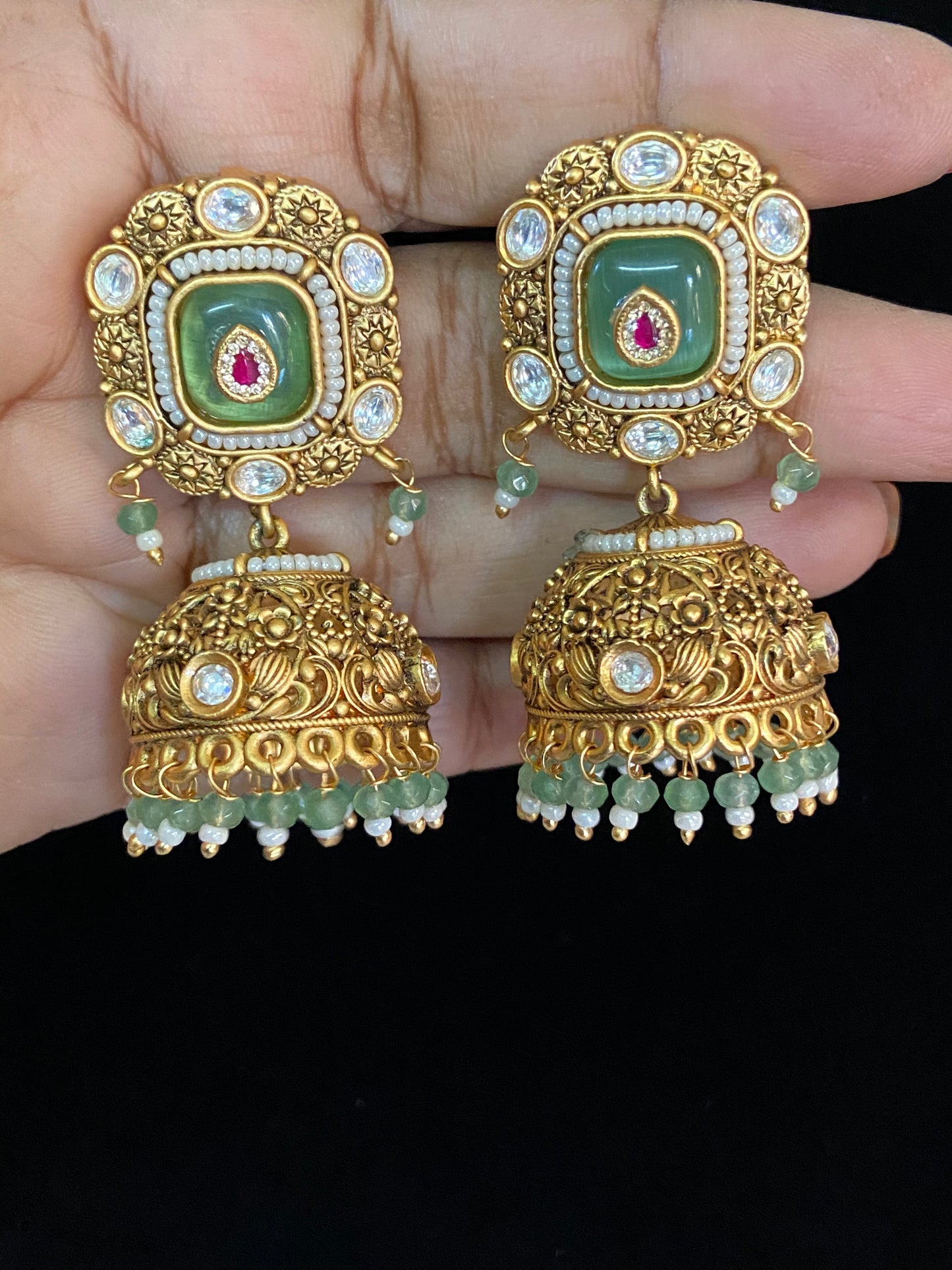 Antique Polki Kundan Jumki Earrings |