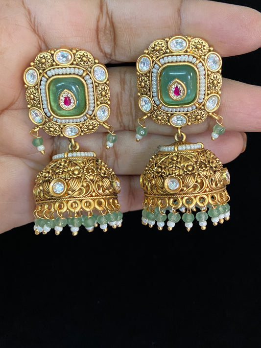 Antique Polki Kundan Jumki Earrings |