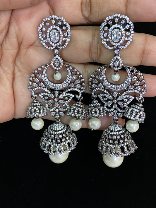 CZ Black Rhodium Jumki Earrings | Indian Earrings In USA