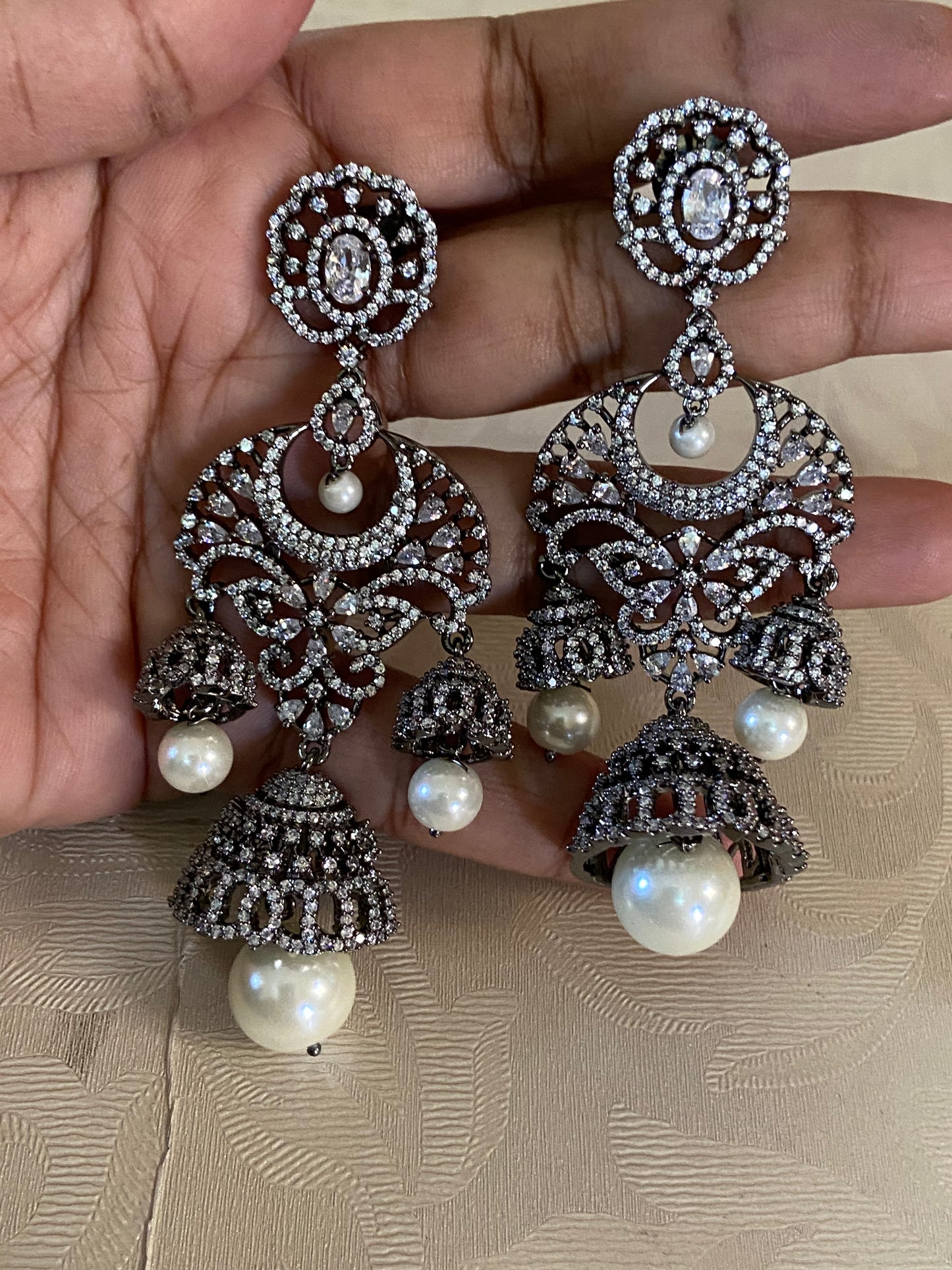 CZ Black Rhodium Jumki Earrings | Indian Earrings In USA