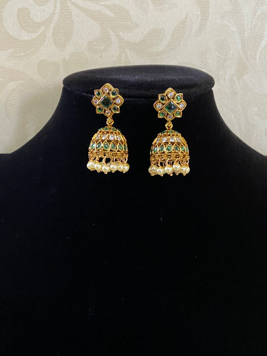 CZ Antique Real Kempu Jumkis | Traditional Indian Earrings